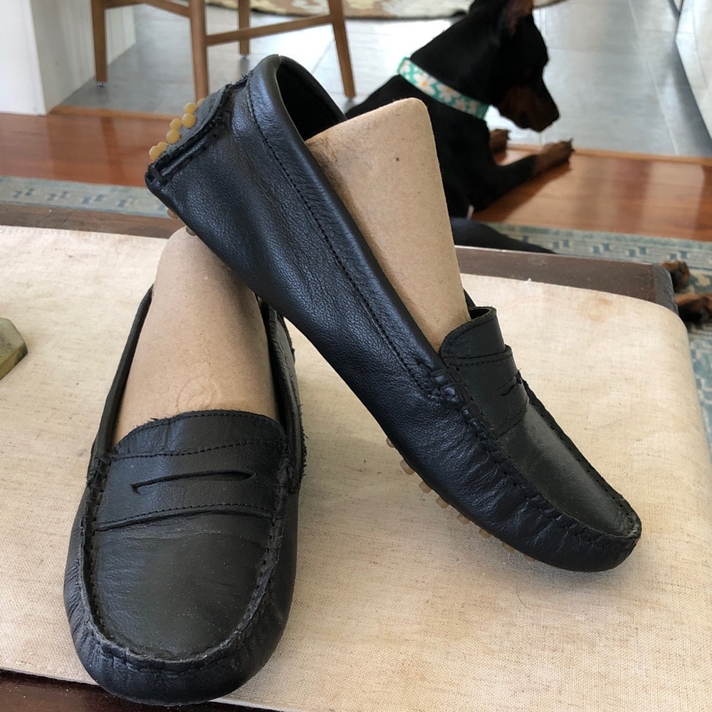 Coach and Four Italian Made Black Leather Penny Loafers for Women
